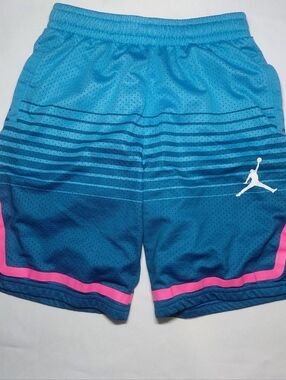 Jordan Teal-to-Deep-Blue Gradient Basketball Shorts with Pink Trim